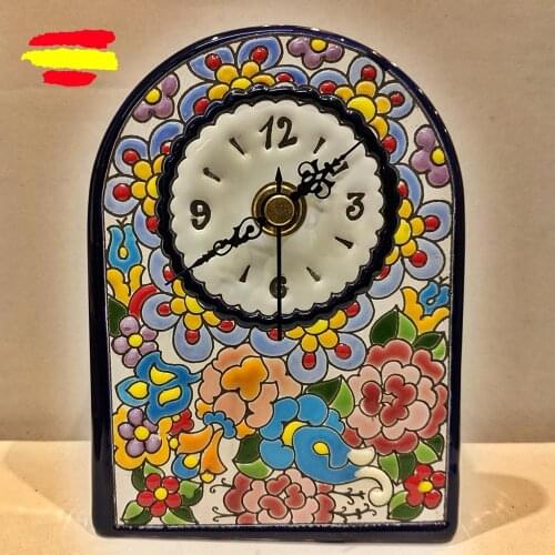 Watch ceramic floor 13cm. -5.1in-standing clock-table-glazed hand-made in Spain-home and decoration