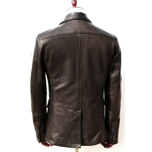 2020 mens litaly genuine smart casual slim fit goat skin Three buckles Leisure suit men leather jacket male