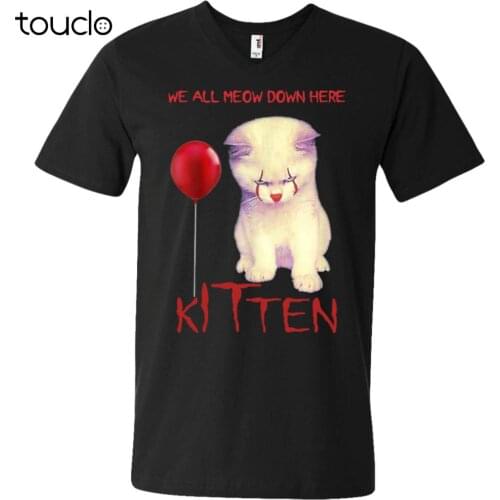 We All Meow Down Here Kitten Clown Black Tshirt Men Cotton S-5XL shirt dresses for women