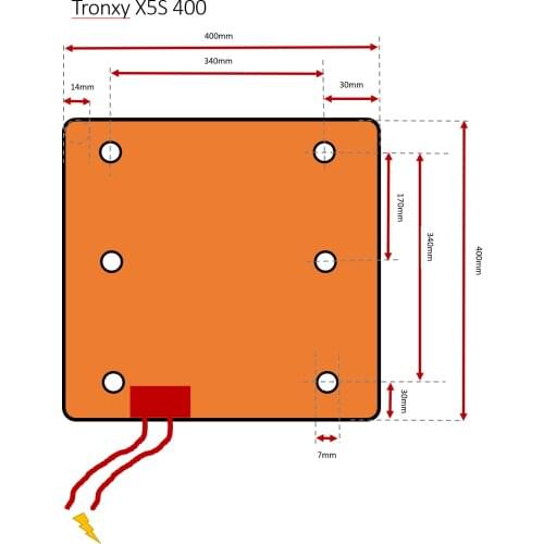 Silicone Heater 3D Printer HeatBed Home Tools Spare Parts 400x400 1400w 6 Holes For Tronxy X5S 400 C/W Adhesive, 100k Thermisto