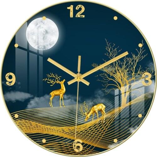 14 inch simple creative silent wall clock Nordic fashion crystal porcelain clock household living room wall glass clock