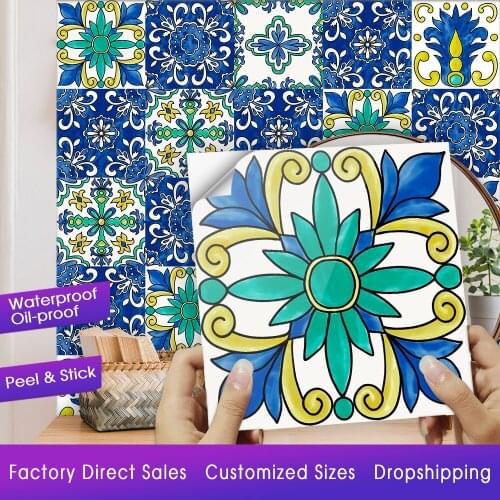 Spanish Style Floral Texture Crystal Hard Floor Tile Wall Sticker Kitchen Home Decor Wallpaper Waterproof Ground Table Art Mural