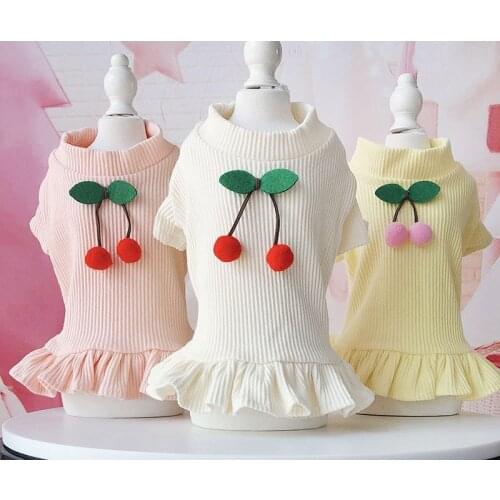 Pet Dog Sweatshirt Dress Cherry Knit Skirt For Small Medium Dogs Chiwawa Bichon High Elastic Dresses Dogs Hoodie Clothing XS-XL