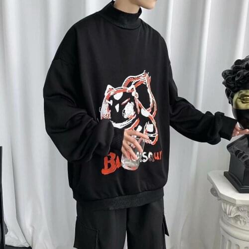 2020 autumn ins Harajuku style hand-painted cartoon graffiti round neck sweater mens tide brand street loose couple top