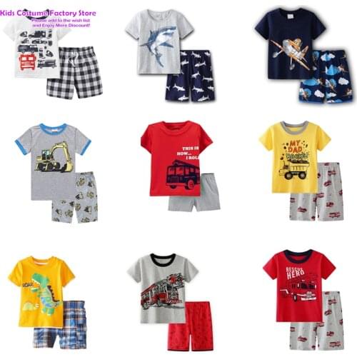 Casual Summer Childrens Set Pure Cotton Short Sleeve 2-piece Clothes Boys Fire Truck Clothing Set Baby Toddler Clothing