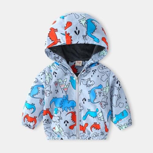 Boys Dinosaur Print Zipper Shirt Jacket Cute Windproof Middle And Small Childrens Lining Jacket Autumn Style
