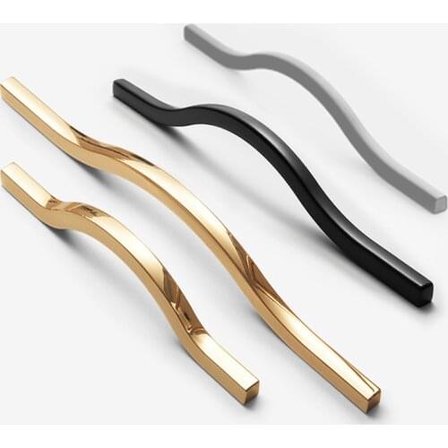 Line Shape Handle Furniture Armoire Real Gold Handles Drawer Black Knobs Kitchen Pulls Bathroom Cabinet Hardware Accessories