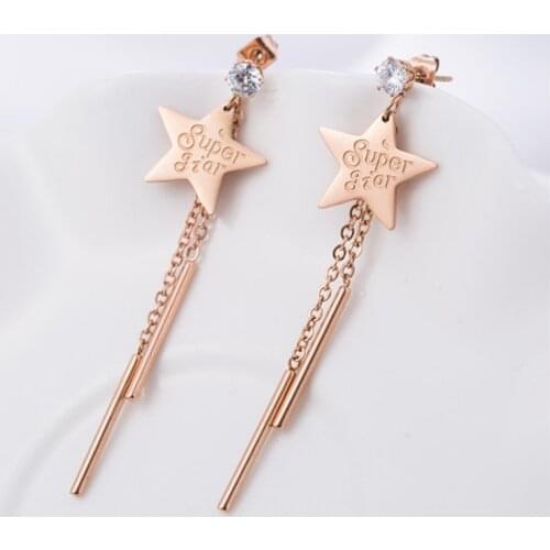 316L Stainless Steel Five-pointed Star Pendant Zircon Earrings Chain Tassel Earrings Women No Fade
