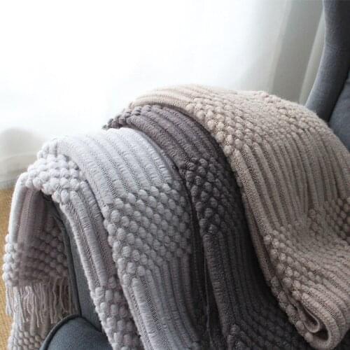 Nordic Simple Pure Gray Color Knitting Thread Blanket Summer Quilt Office Home TV Nap Bubble Tassels Towel Blanket Sofa Tapestry