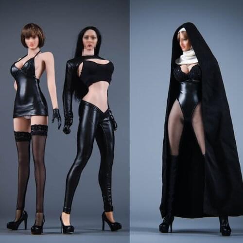 IN STOCK 1/6 Female PU Leather Clothes Model 19XG60 Nun Cloak Hood Cross Necklace Toys