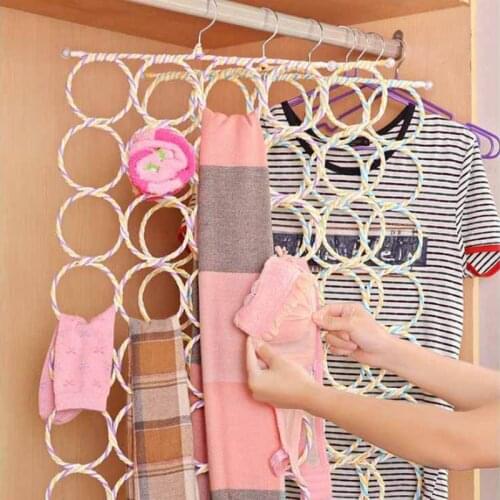 9/12/16/28 Hole Ring Rope Shawl Multi Display Scarf Belt Tie Slots Holder Clothes Storage Hanger Organizer Rack Foldable