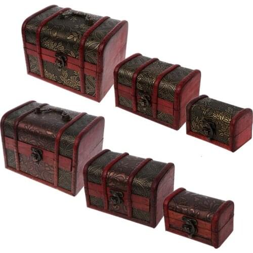 3Pcs Different Sizes Vintage Wooden Storage Pirate Treasure Chest Jewelry Box