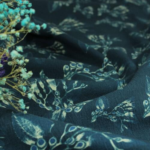 High-end Tencel Linen Cotton fabric Fruit Flowers Blue Series tissu New style clothing in autumn and winter material