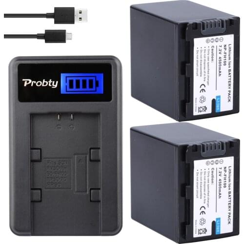 2Pcs Probty NP-FH100 NP FH100 Battery + USB LCD Charger for Sony DCR-DVD405 407E 410E 450 602E 650E DCR-HC96 DCR-SR85 HDR-HC9