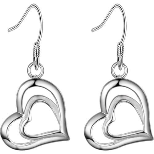 Small love heart in big love heart high quality Silver Earrings for women fashion jewelry earrings /COKSHBVA HCDOVIUT