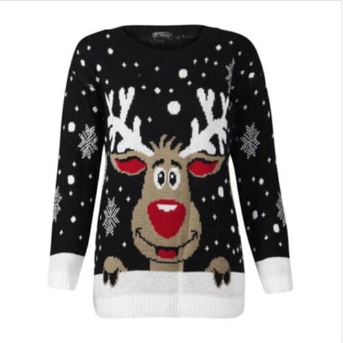 Women Ugly Christmas Sweater Deer Warm Knitted New Long Sleeve Sweater Jumper Top O-Neck Santa Claus Fashion Casual Blouse