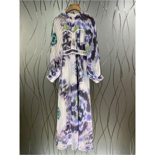 New 2021 Autumn Long Dress High Quality Women Vintage Gradient Color Print Long Sleeve Casual Party Maxi Dress Vestidos Mujer