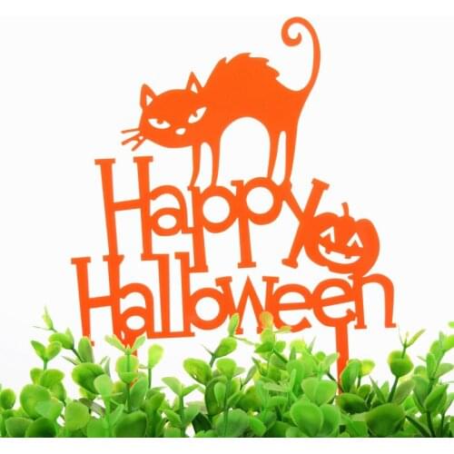 1pc Cat Pumpkin Happy Halloween Acrylic Cake Flag Orange All Saints Day Cake Toppers Halloween Party Cake Decoration Supplies