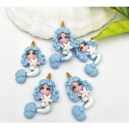 10Pcs/Lot New Kawaii Flatback Resin Unicorn Mermaid Princess Cabochons Accessories Simulated Polymer Clay Cartoon Girls