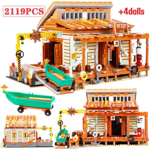 2119pcs Creator Movie Series Friends House Shipyard Building Block Fishing Boat Repair Shop model Bricks Gift Toys For Children