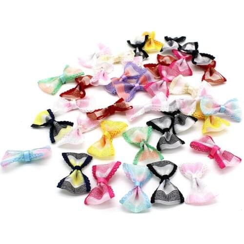 40pcs Randomly Mixed Colors Girls Mini Bow Headwear DIY Garment Craft Supplies Approx 3.5cm