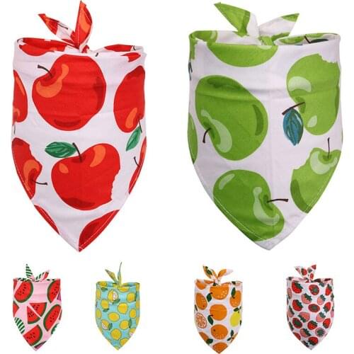 Cute Fruit Printed Dog Bandanas Cotton Fashion Puppy Bibs Saliva Towel Cute Pet Dog Scarf Grooming Triangle Scarf Puppy Bibs
