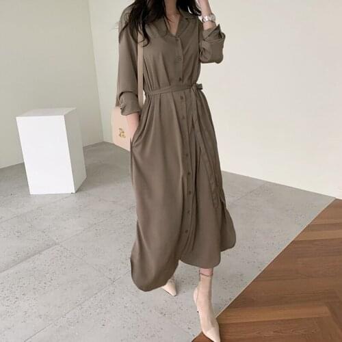 Black Brown Long Women Shirt Dress Autumn Spring Runway 2020 Elegant Korean Fashion Dress Casual Party Long Sleeve Dresses New