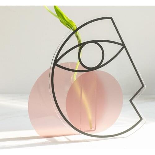 Cutelife Nordic Acrylic Transparent Face Flower Vase Decoration Home Livingroom Plant Table Vase Wedding Round Modern Head Vase