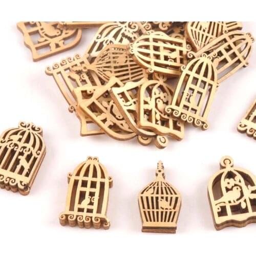 25pcs Wooden Crafts creativity hollow out birdcage Pattern Scrapbooking Crafts wood decoration for Home Decoration m0833X