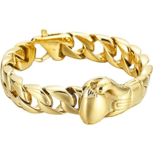 Jewels Store Golden Color Fist Pattern Polished High Quality Mens Stainless Steel Bracelet 220mm Jewelry For Man Free Shipping
