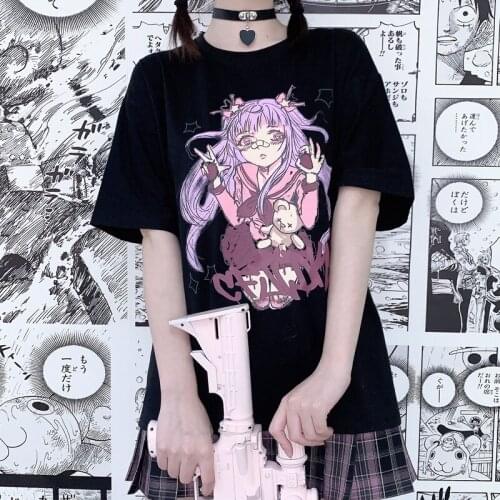 Japanese Streetwear cartoon Y2K anime women T-shirt casual loose Harajuku tees new fun Ulzzang tops summer ins women clothing