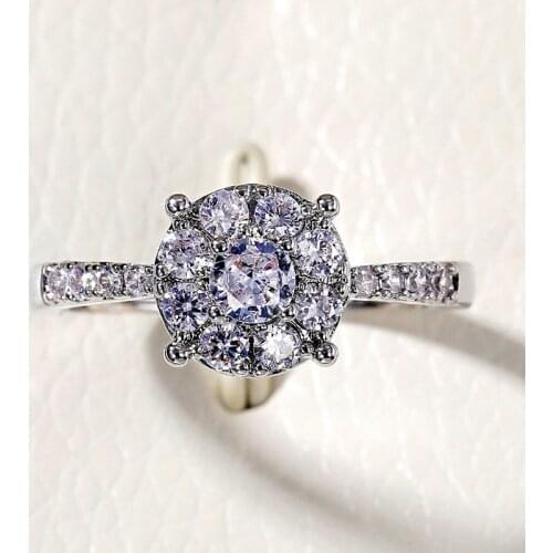 Huitan Temperament Sweet Engagement Rings for Women Inlaid Round Cubic Zirconia Modern Design Female Wedding Bands Jewelry 2021