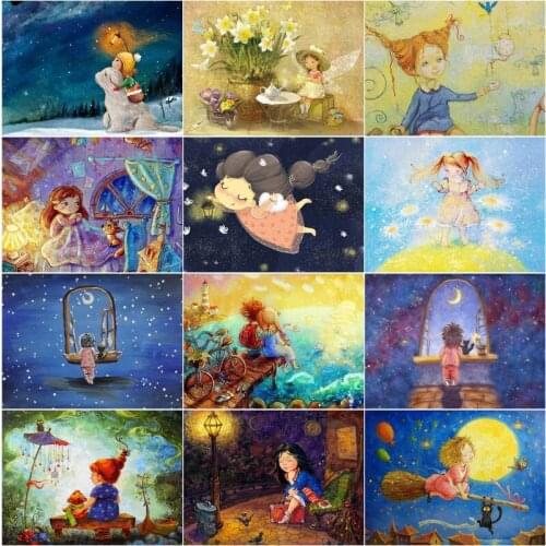 Cartoon Oil Painting Little Girl 5D Diy Diamond Painting Full Rhinestone Embroidery Mosaic Art Magic Pictures for Home Decor