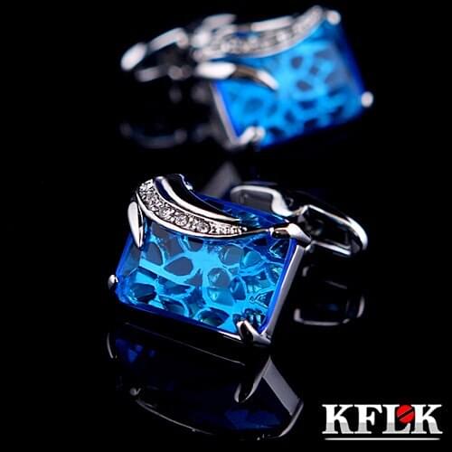 KFLK Luxury HOT shirt cufflinks for mens gift Brand cuff buttons Blue Pierced cuff links High Quality abotoaduras Jewelry