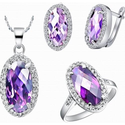 Wholesal Zircon Gem Noble Rich Lucky Wealth Womens White Filled Austria stone Ring Pendant Earrings Set