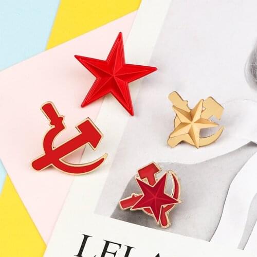 Red Retro USSR Symbol Enamel Pins Star Sickle Hammer Metal Brooches Bag Clothes Lapel Pin Icon Badge Jewelry Souvenir Collection