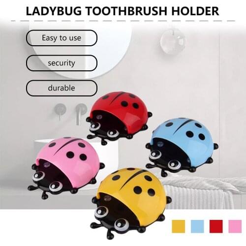 Hot Fshion Ladybug Toothbrush Holder Suction Ladybird Toothpaste Wall Sucker Bathroom Set Household Bathroom Supplie Cup Holder