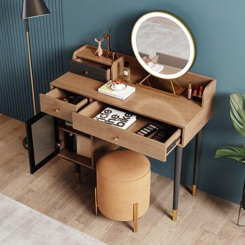 Minimalist Modern Creative Dressers Tempered Glass Cabinet Dresser LED Fill Light Mirror Dressing Table Bedroom Furniture