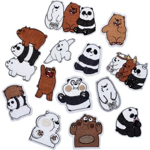 Cartoon Bears Embroidery Patches Iron on Panda Patch Sew-on Embroidered Appliques Thermo Stickers DIY Clothing Sewing Patterns