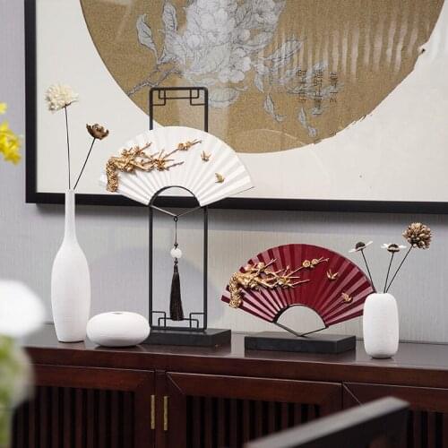 New Chinese Resin Plum Fan Decoration Ornaments Office Tea Indoor Livingroom Figurines Crafts Porch TV Cabinet Furnishing Decor