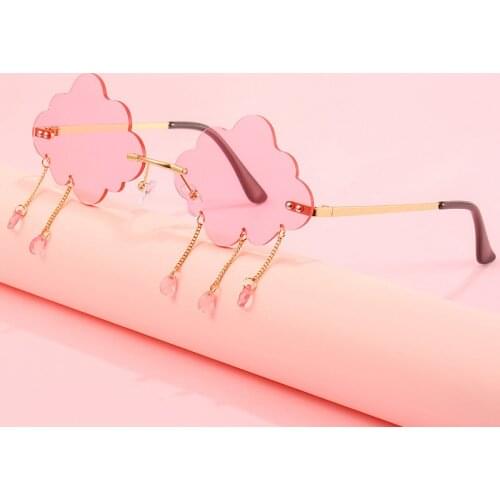 Vintage Cloud Glasses Shades for Women Fashion Metal Chain Decorative Sun Protection Eyewear Frameless Rain Clouds Sunglasses