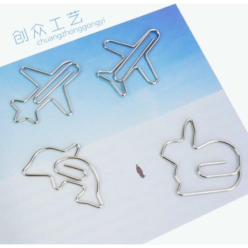 Office Stationery Pins Cute Styling Paper Clips Dolphin Airplane Metal Bookmark Paper Clips Office Kawaii Paper Clips Decorative