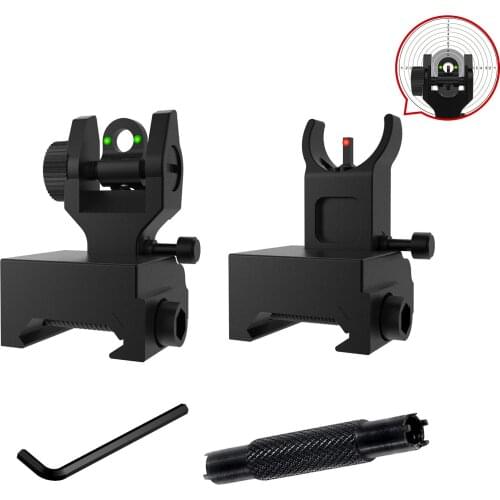 Flip Up Iron Sight Front & Rear Iron Fiber Sights include Dual Front Sight Adjustment Tool Fit Picatinny Weaver Rail 20mm