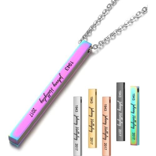 10pcs/lot French Rock Johnny Hallyday Bar Necklace Customized Engraved Name Date Charm Pendant Gift for Fans SL-070*10