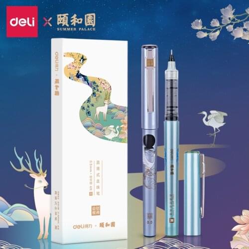4pc/pack Deli Chinese Style Gel pen 0.5MM Rollerball Pens Simple Straight Liquid Sign Pen for Students Office Black Ink