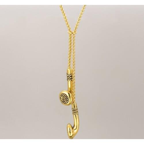 Crystal Chain Necklace Rapper Headphone Microphone Pendant Necklace Men Women Jewelry Hip Hop Music Headset Charms Necklace