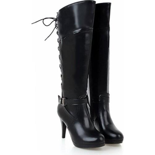 Big Size thigh high boots knee high boots over the knee boots women ladies boots Side zipper back cross strap