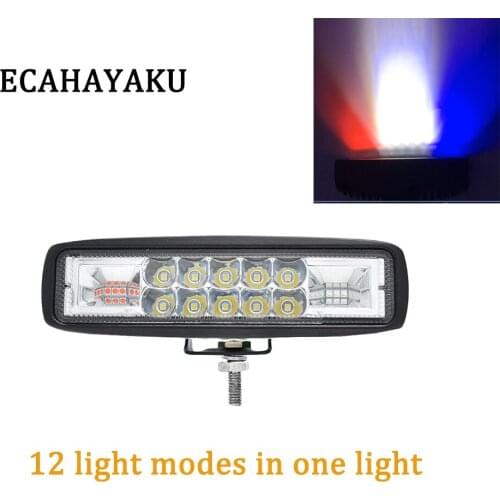 ECAHAYAKU 6 inch Led Light Bar 48w LED work light Combo beam blue red white warning light for Jeep car 4x4 ATV SUV truck boat