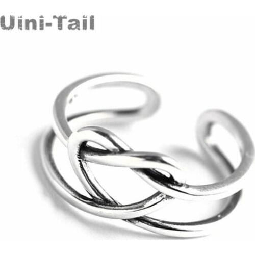 Uini-Tail hot sale new 925 sterling silver double woven heart-shaped open ring personality fashion trend creative jewelry ED674
