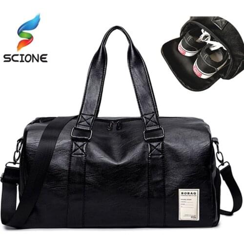 Outdoor Waterproof Top PU Leather Men Sports Gym Bags Training Shoulder Bag With Shoes Pocket Women Travel Fitness Yoga Handbag